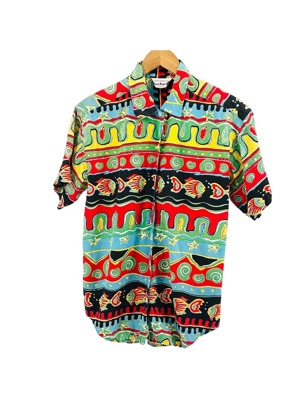 Vintage 90s Bechamel Multicolor Cotton Fish Print Shirt